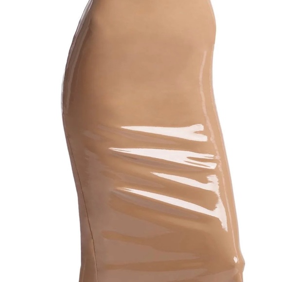 FAUX PATENT LEATHER MIDI SKIRT COCOA M - Picture 2 of 5